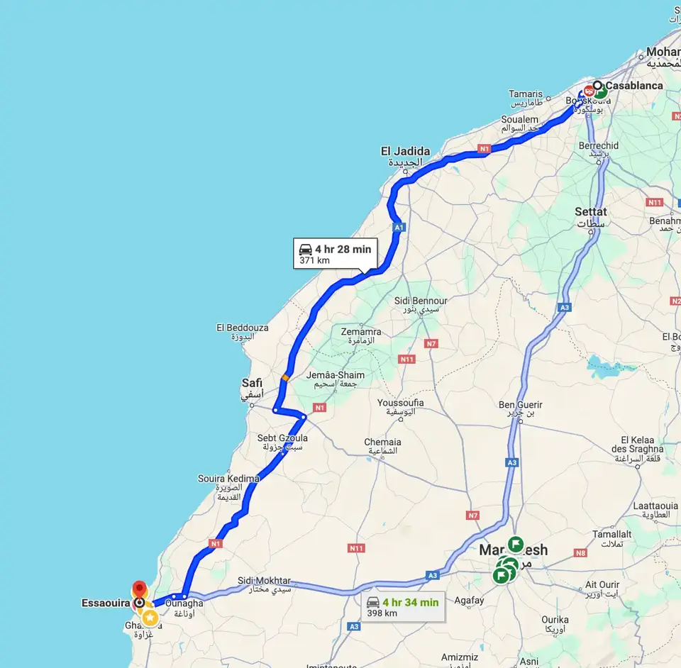 Taxi Essaouira – Casablanca: Privattransfer